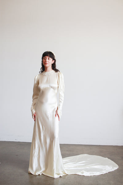 1930s Ivory Liquid Satin Bias Gown