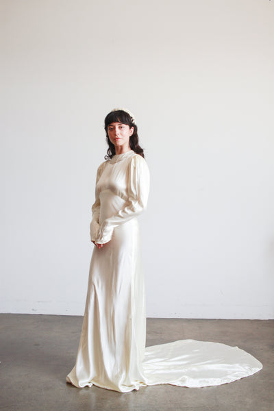 1930s Ivory Liquid Satin Bias Gown
