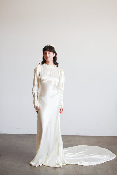 1930s Ivory Liquid Satin Bias Gown