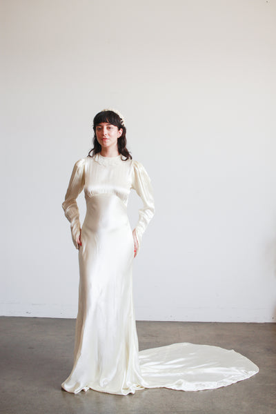 1930s Ivory Liquid Satin Bias Gown