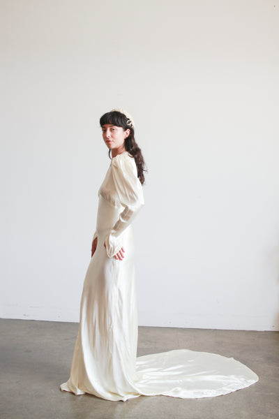 1930s Ivory Liquid Satin Bias Gown