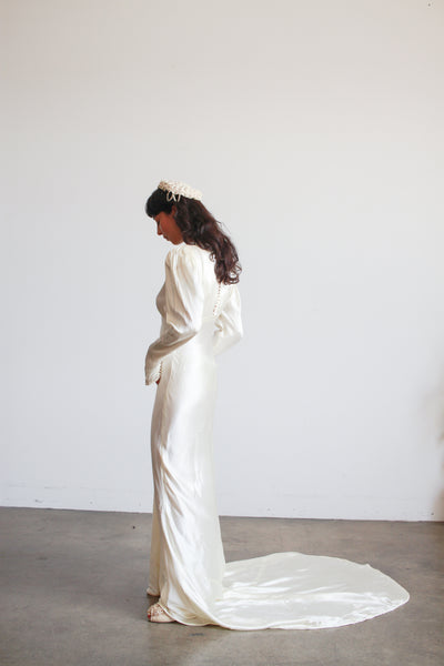 1930s Ivory Liquid Satin Bias Gown