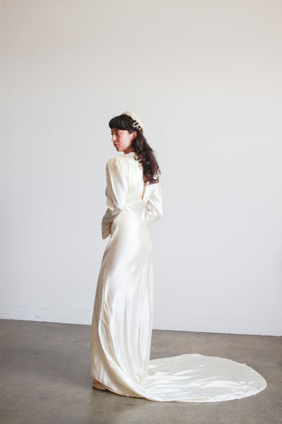 1930s Ivory Liquid Satin Bias Gown