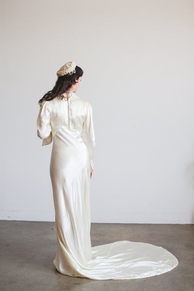 1930s Ivory Liquid Satin Bias Gown