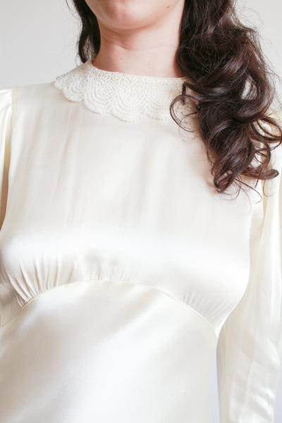 1930s Ivory Liquid Satin Bias Gown