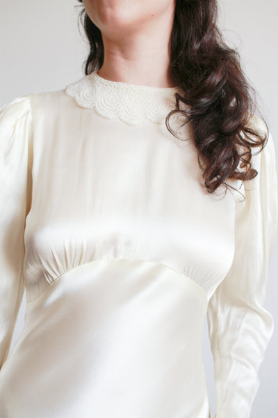 1930s Ivory Liquid Satin Bias Gown