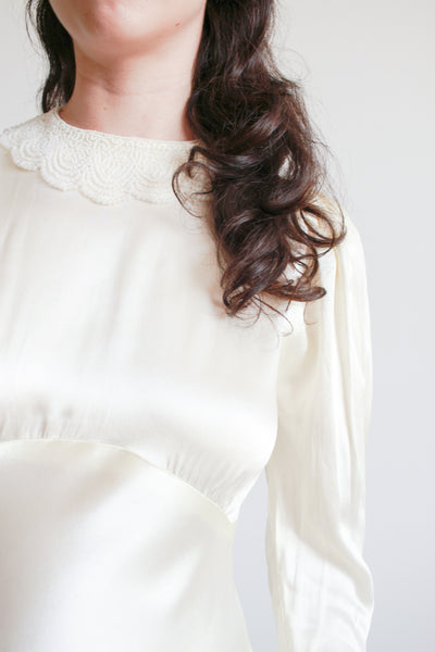 1930s Ivory Liquid Satin Bias Gown