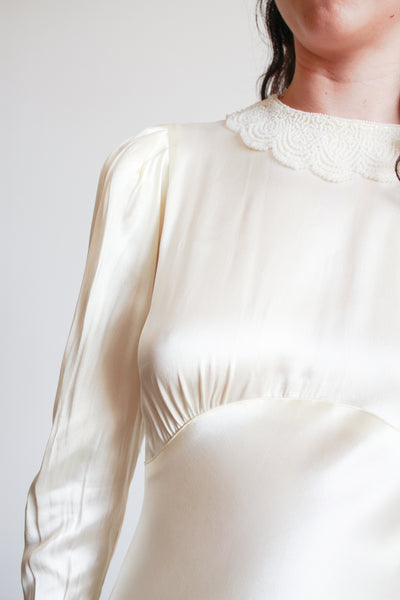 1930s Ivory Liquid Satin Bias Gown