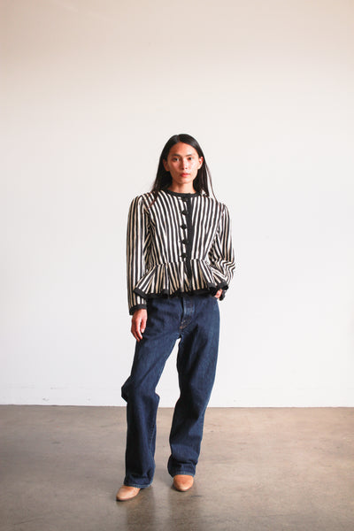 1980s Yves Saint Laurent Black and White Striped Jacket