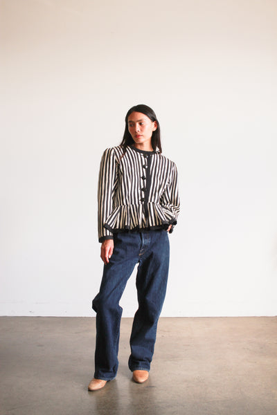 1980s Yves Saint Laurent Black and White Striped Jacket