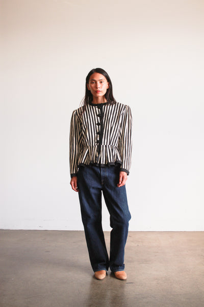 1980s Yves Saint Laurent Black and White Striped Jacket