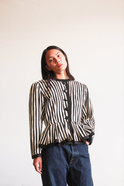 1980s Yves Saint Laurent Black and White Striped Jacket