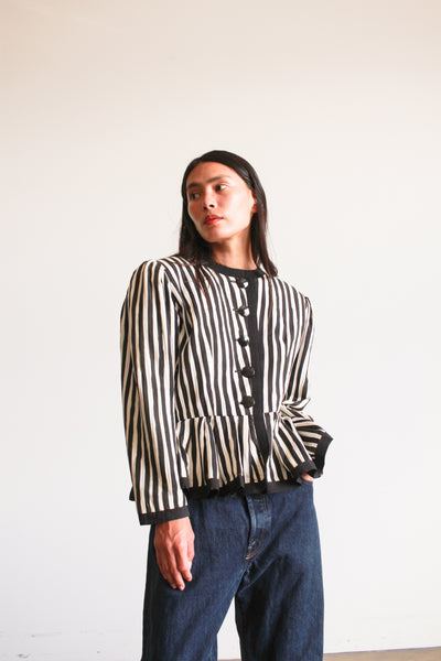 1980s Yves Saint Laurent Black and White Striped Jacket