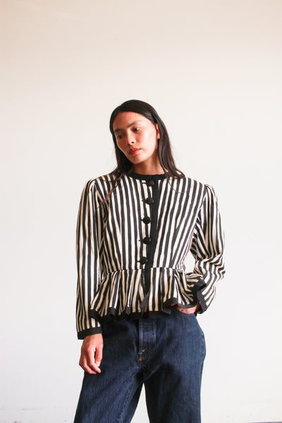 1980s Yves Saint Laurent Black and White Striped Jacket