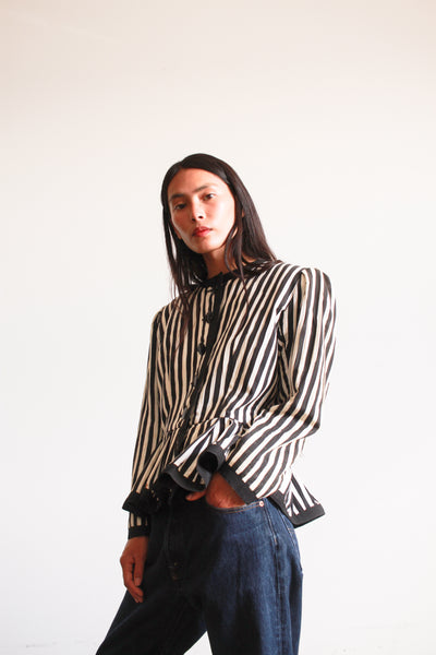 1980s Yves Saint Laurent Black and White Striped Jacket