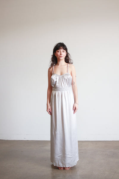 1930s Silver Blue Smocked Dress