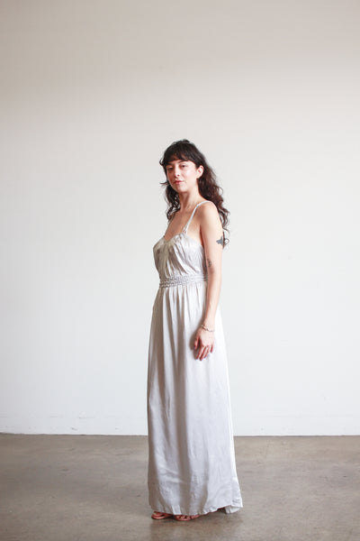 1930s Silver Blue Smocked Dress