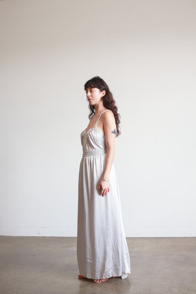 1930s Silver Blue Smocked Dress