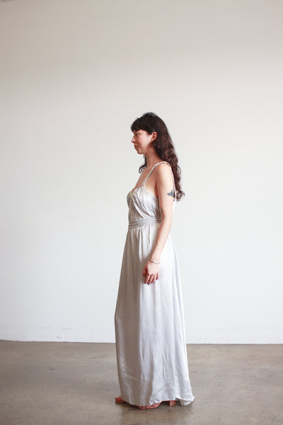 1930s Silver Blue Smocked Dress