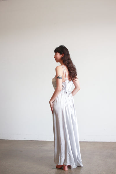 1930s Silver Blue Smocked Dress