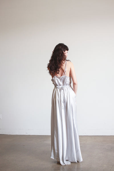 1930s Silver Blue Smocked Dress