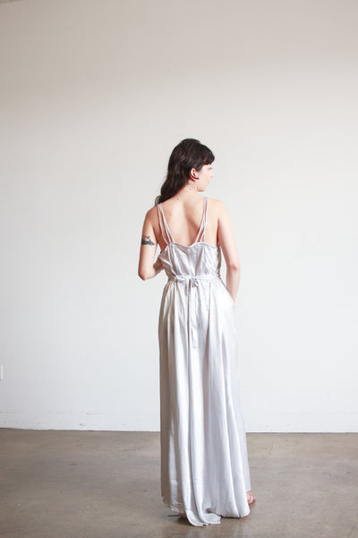 1930s Silver Blue Smocked Dress