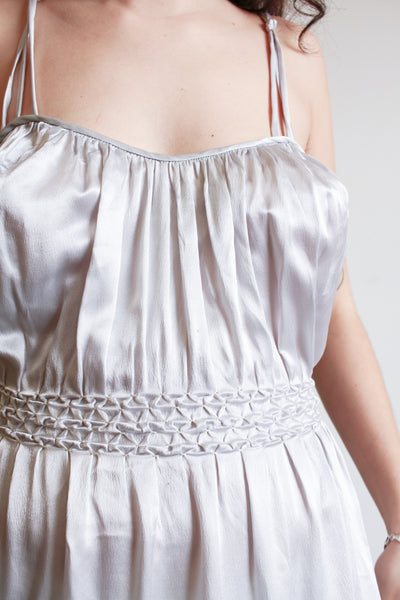 1930s Silver Blue Smocked Dress