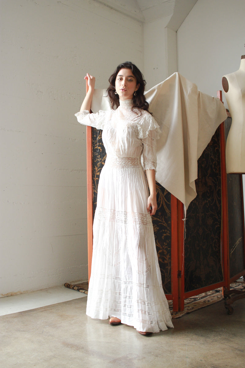 Edwardian Lace Insert White Lawn Dress – Blossom Vintage