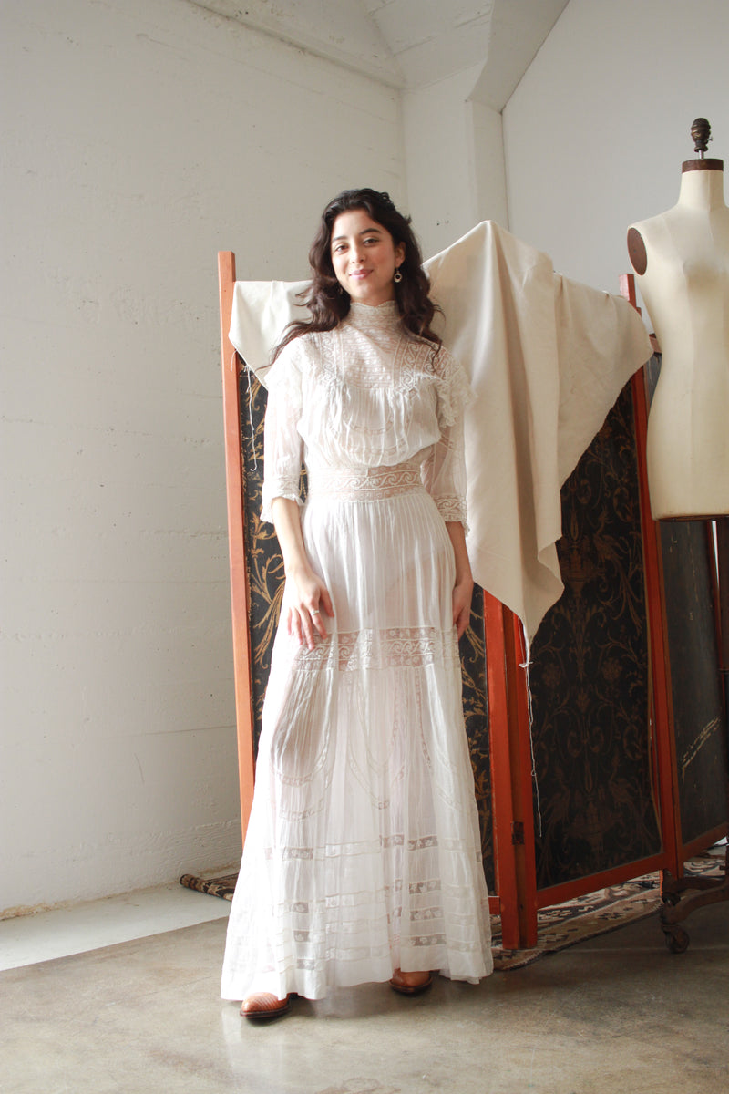 Edwardian Lace Insert White Lawn Dress – Blossom Vintage