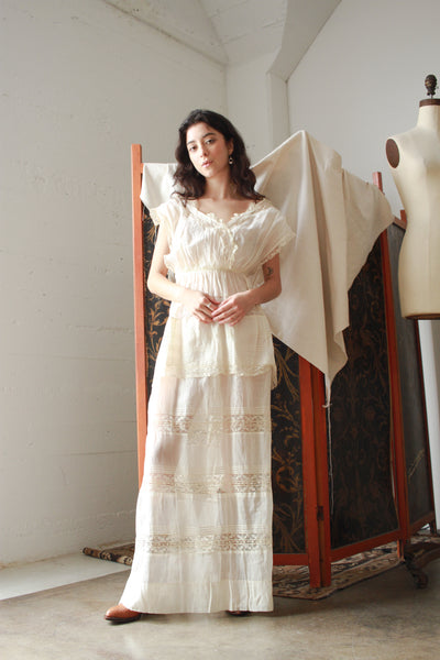 Edwardian Cotton Batiste Tiered Lace Dress