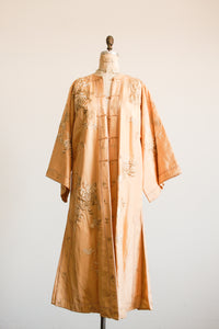 1920s Apricot Floral Motif Embroidered Silk Robe