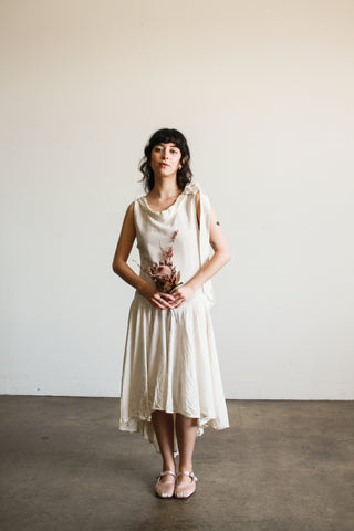 1920s White Woodgrain Taffeta Dropwaist Dress