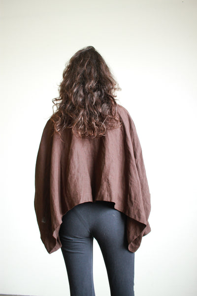 1990s Chocolate Brown Linen Draped Jacket
