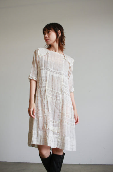Edwardian Windowpane Cotton Viole Dress
