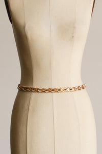 1980s White Leather Gold Link Belt