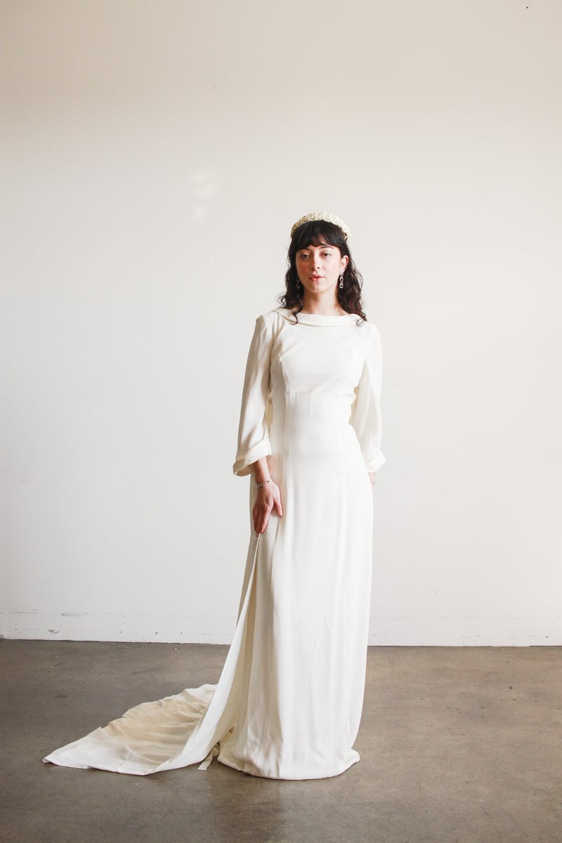 cowl neck long sleeve dress 1960s Cream – Blossom Vintage measurements - 48.25