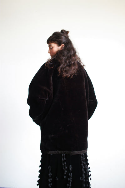 1980s Black Suede Teddy Reversible Oversized Coat