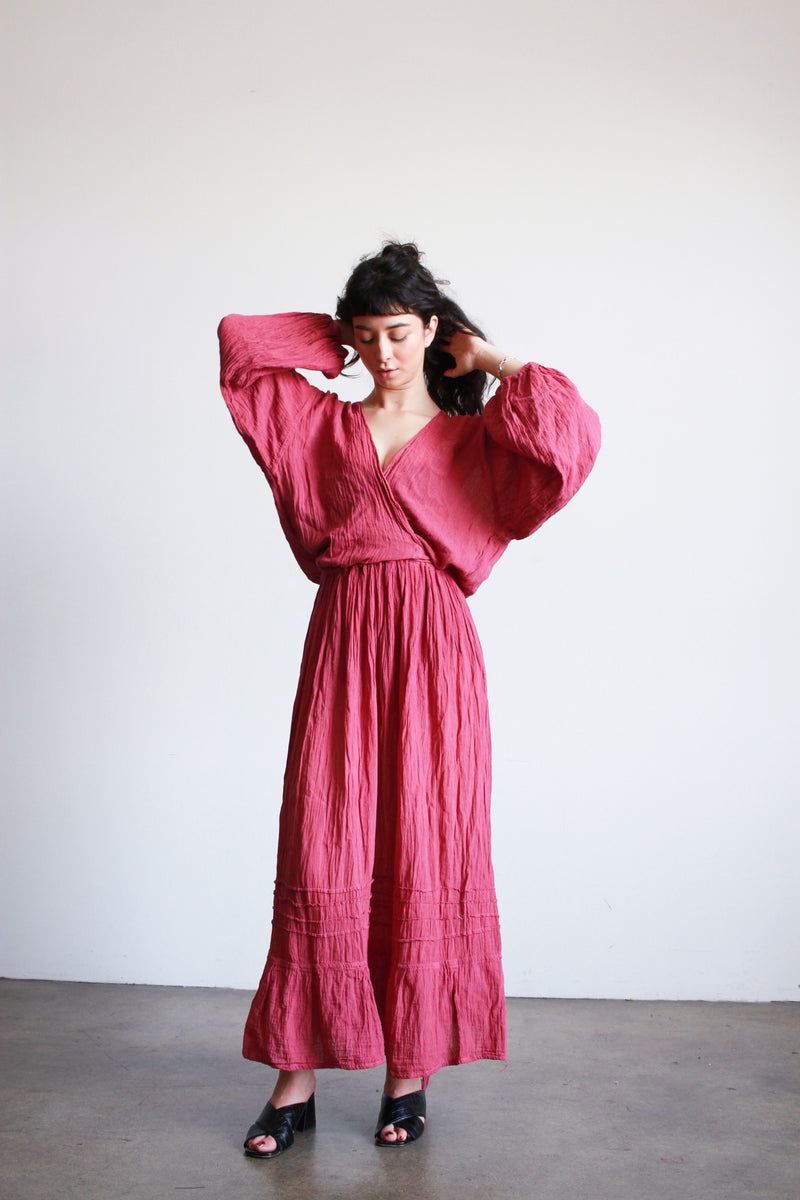 Oaxacan Gauzy Cotton Wrap Maxi Dress Berry