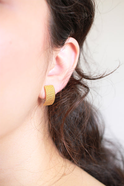 1980s Gold Plated Textured Tab Earrings