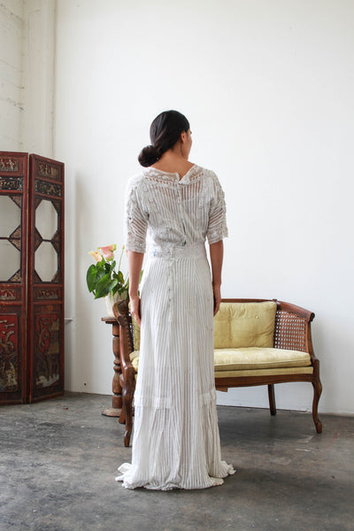Edwardian White Pleated Net Lace Lawn Dress