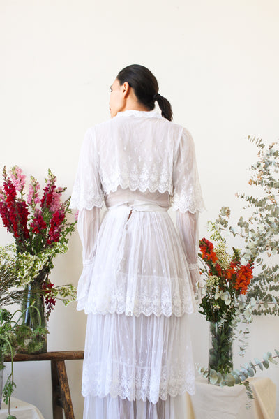 Edwardian White Net Lace Tiered Dress