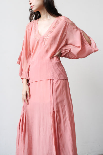1920s Foxglove Pink Silk Chiffon Dropwaist Dress