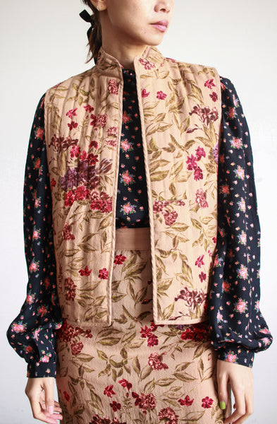 1980s Floral Print Quilted Vest Set