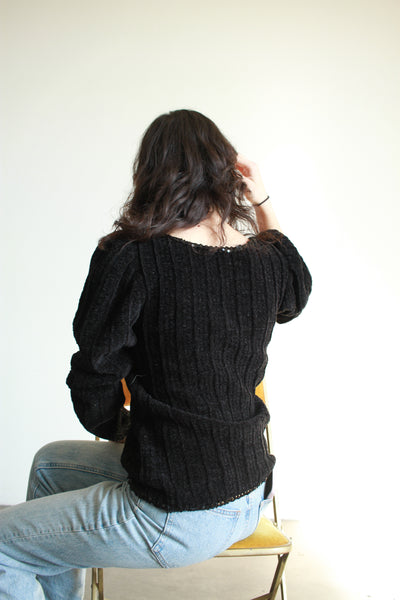 1980s Saint Laurent Black Chenille Sequin Sweater