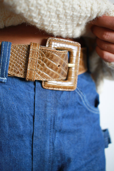 1980s Toffee Gator Leather Wide Belt