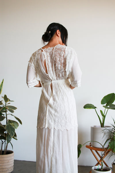 Edwardian White Cotton Voile Layered Lace Lawn Dress