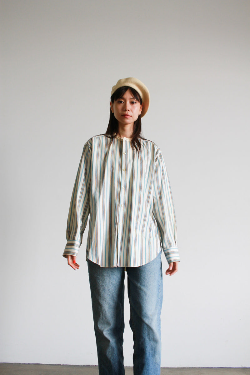 1920s Silk Gabardine Light Blue Striped Shirt