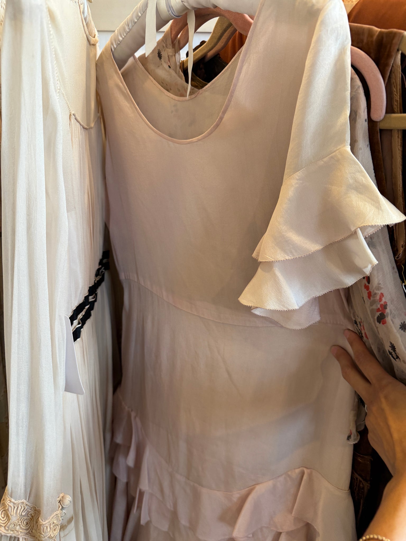 1930s Lilac Silk Ruffled Bias Dress