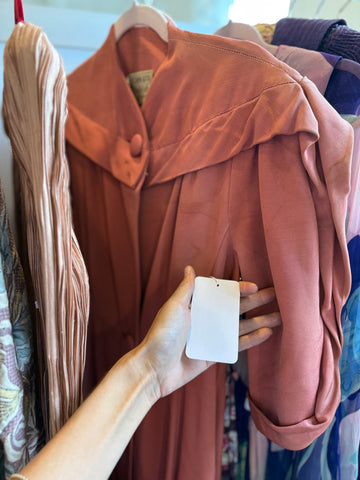 1940s Coral Taffeta Puff Sleeve Coat