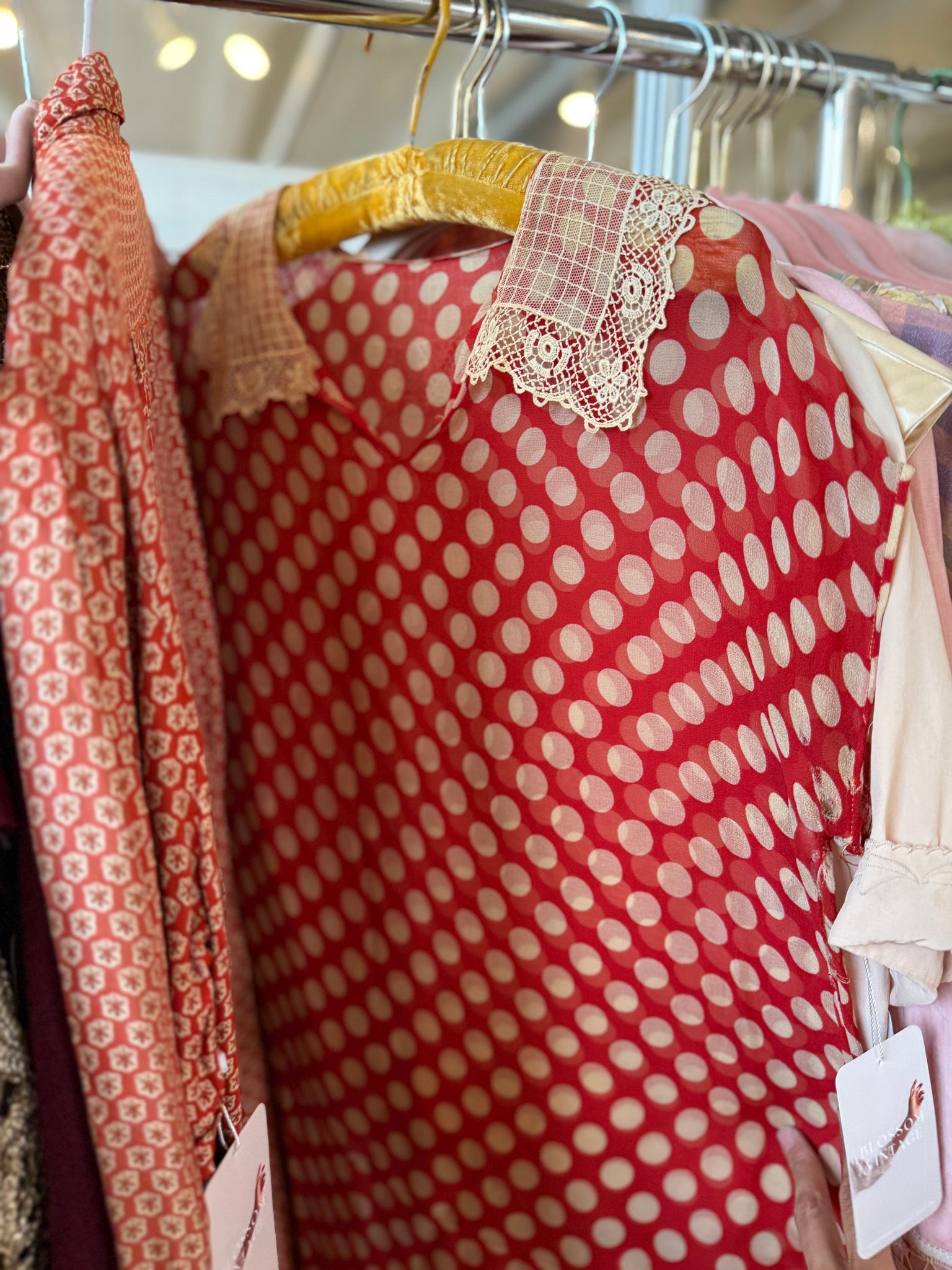1920s Red Polka Dot Print Chiffon Dress